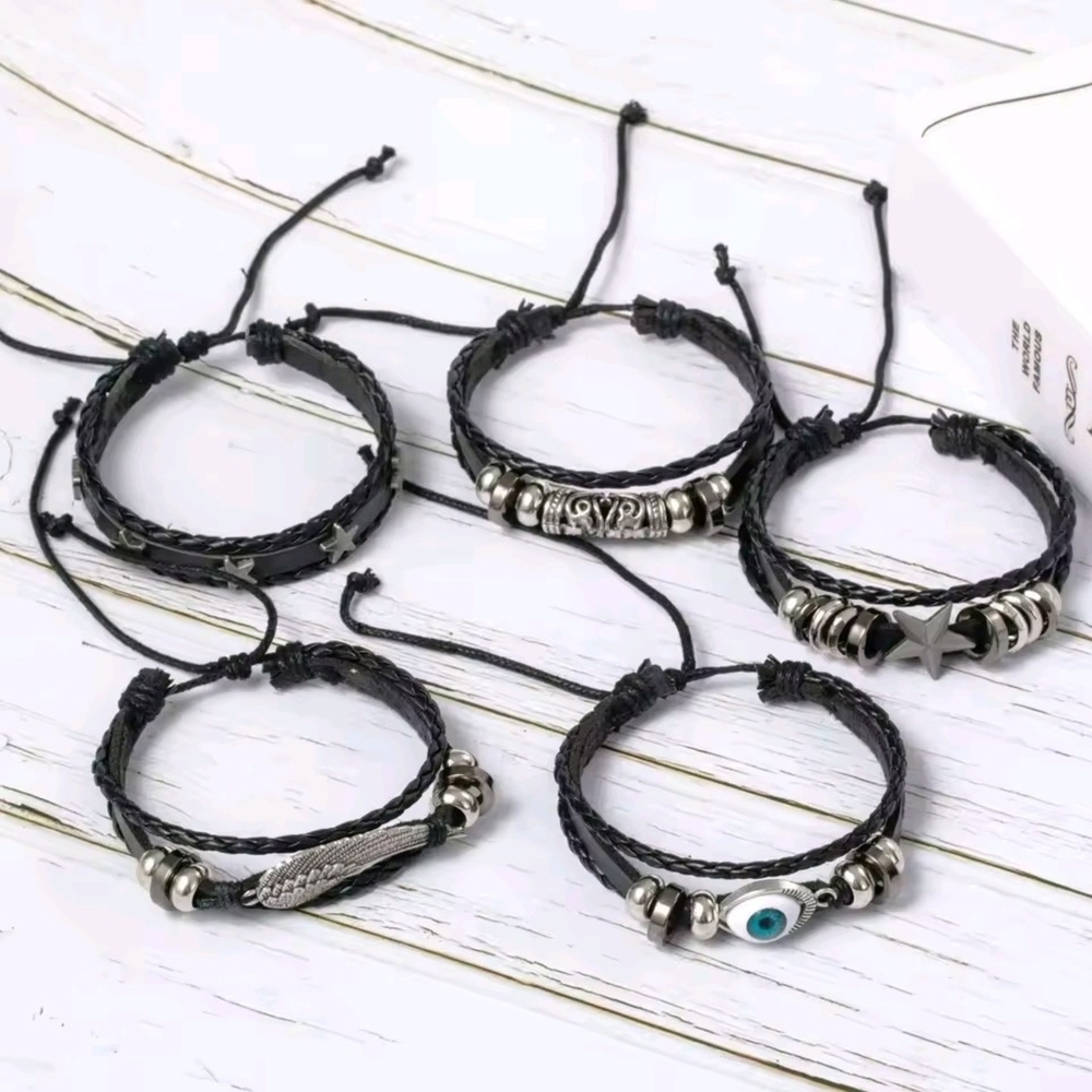 Black and Silver Multi-Layer Bracelet For Man And Woman - Picture 4 of 5